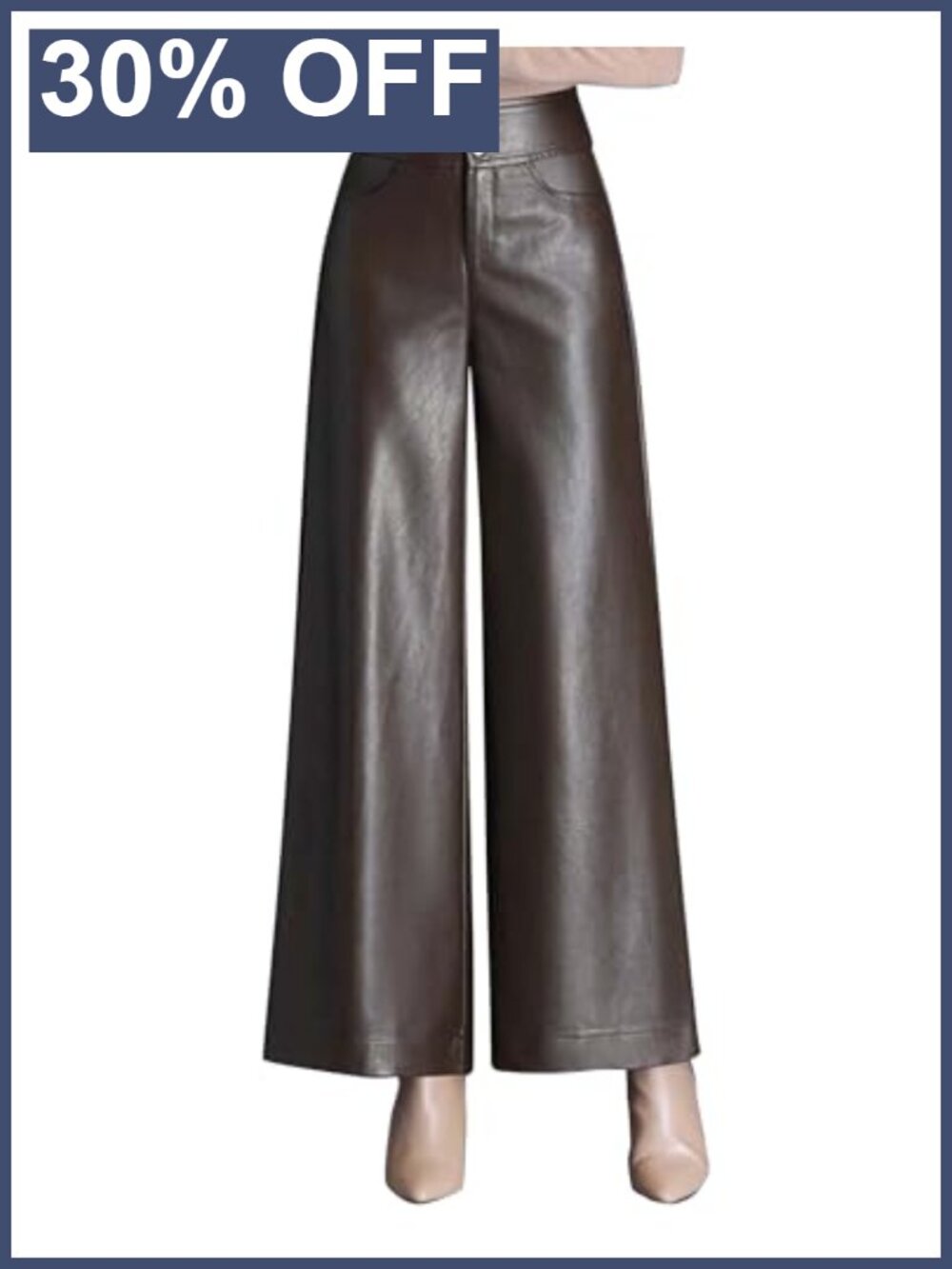 HaoMay Women's High Waist Wide Leg PU Faux Leather Cropped Pants Culottes